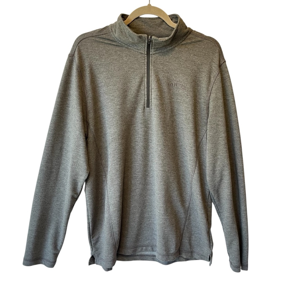Orvis 1/4 zip long sleeve pullover shirt Large Gray Mock neck Mens Lightweight